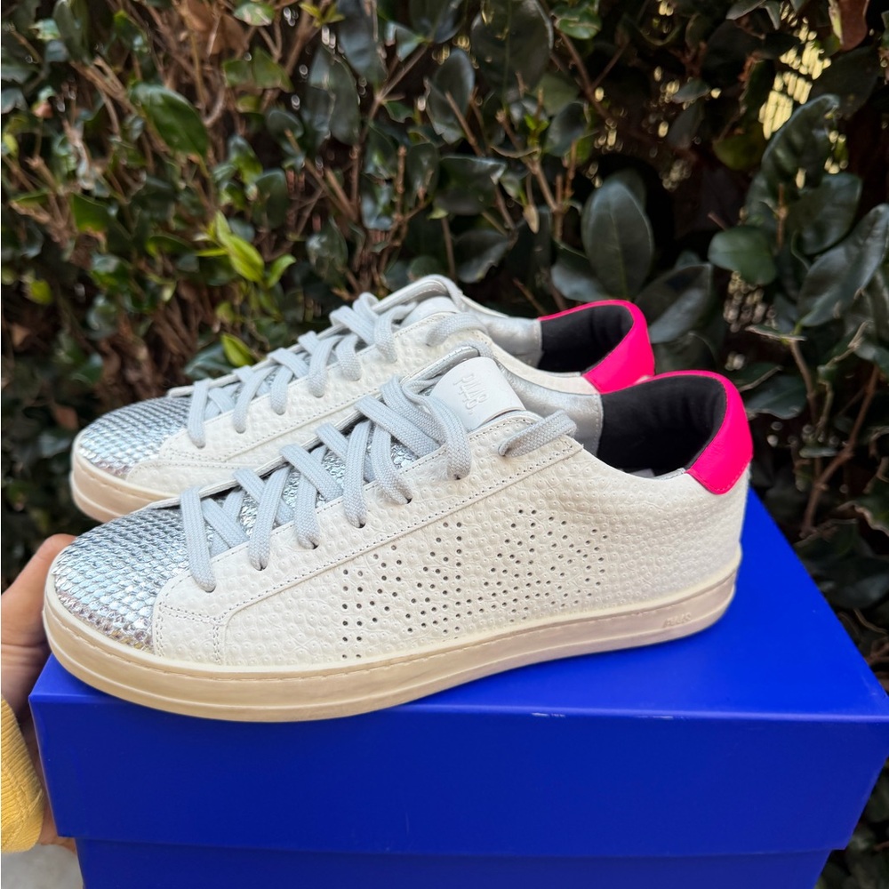 P448 White and Pink Women's Sneakers